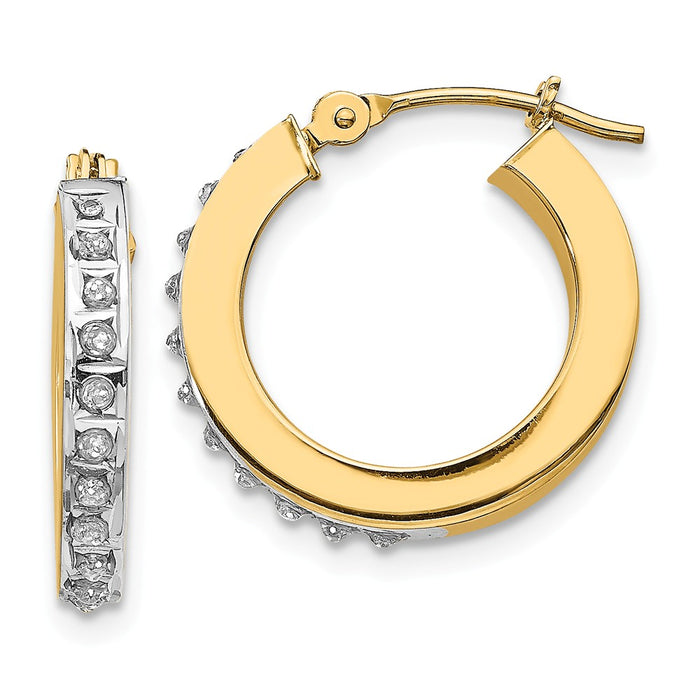 Million Charms 14k Yellow Gold Diamond Fascination Round Hinged Hoop Earrings, 16mm x 2mm