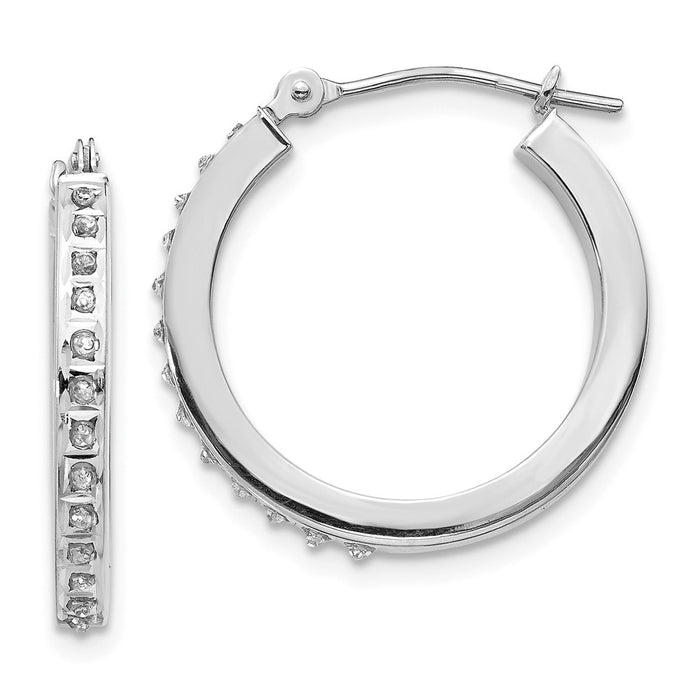 Million Charms 14k White Gold Diamond Fascination Round Hinged Hoop Earrings, 21mm x 2mm