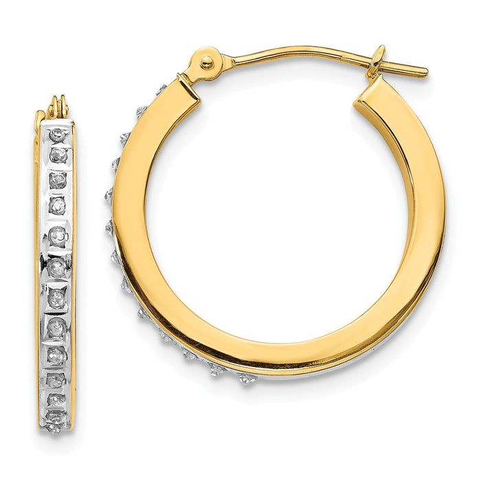 Million Charms 14k Yellow Gold Diamond Fascination Round Hinged Hoop Earrings, 21mm x 2mm