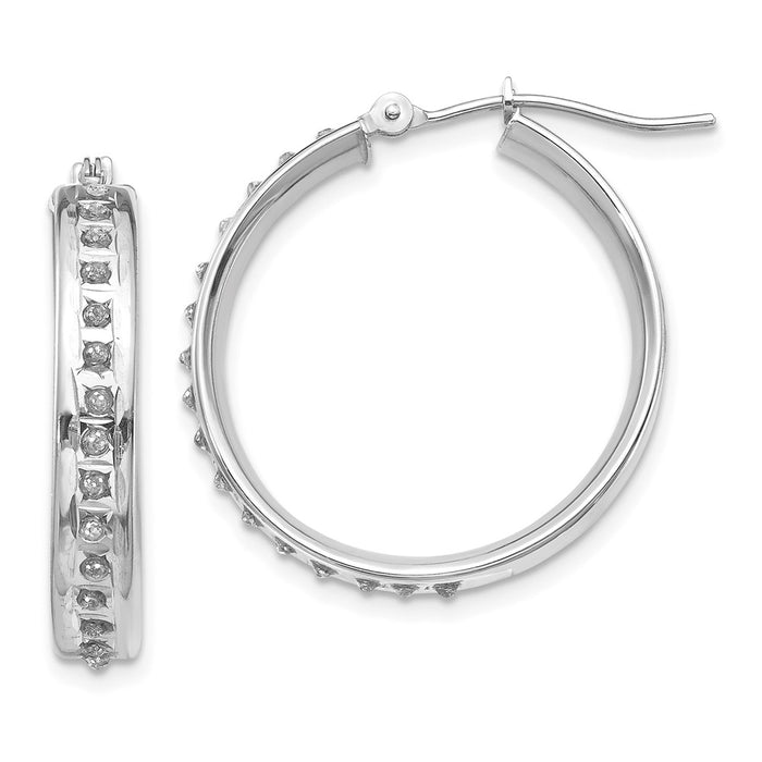 Million Charms 14k White Gold Diamond Fascination Round Hinged Hoop Earrings, 25mm x 4mm