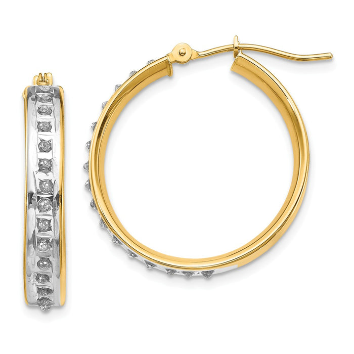 Million Charms 14k Yellow Gold Diamond Fascination Round Hinged Hoop Earrings, 25mm x 4mm