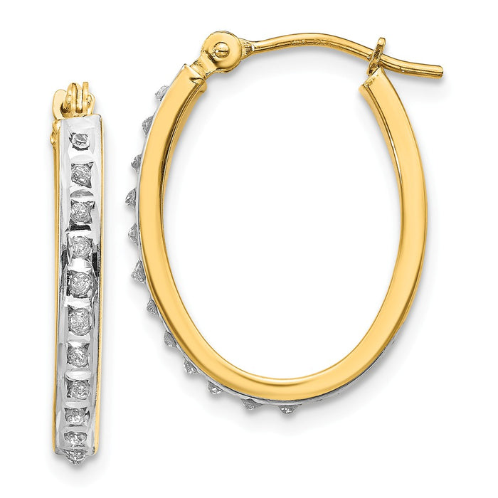 Million Charms 14k Yellow Gold Diamond Fascination Oval Hinged Hoop Earrings, 19mm x 2mm