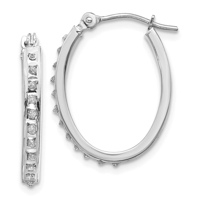 Million Charms 14k White Gold Diamond Fascination Oval Hinged Hoop Earrings, 19mm x 2mm