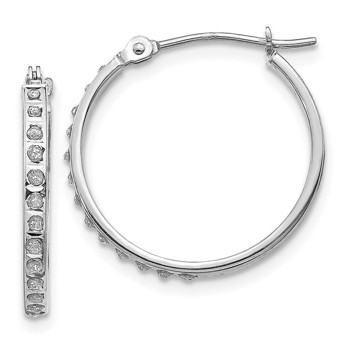 Million Charms 14k White Gold Diamond Fascination Round Hinged Hoop Earrings, 20mm x 2mm