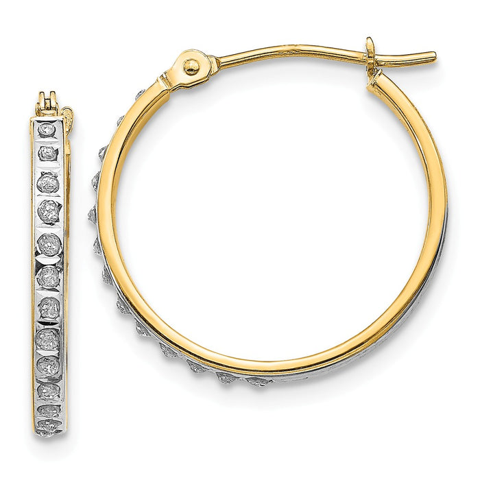 Million Charms 14k Yellow Gold Diamond Fascination Round Hinged Hoop Earrings, 20mm x 2mm