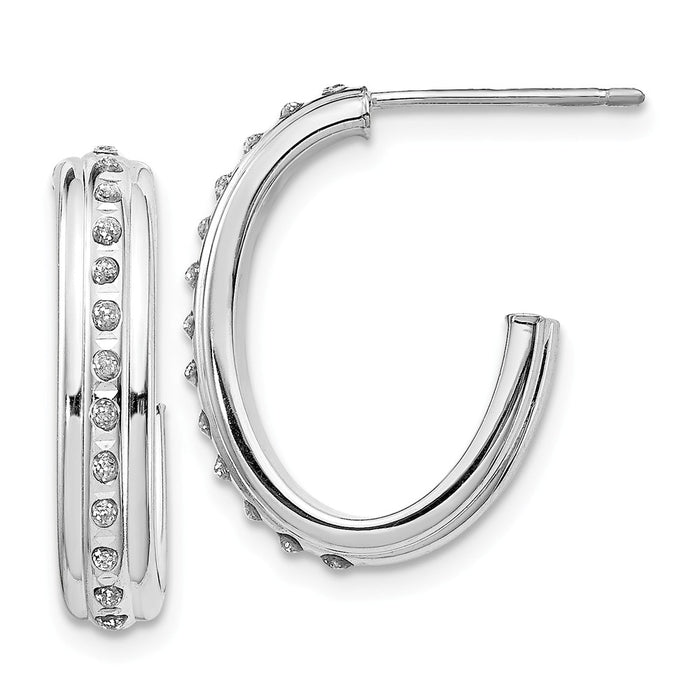 Million Charms 14k White Gold Diamond Fascination Post J Hoop Earrings, 19mm x 4mm