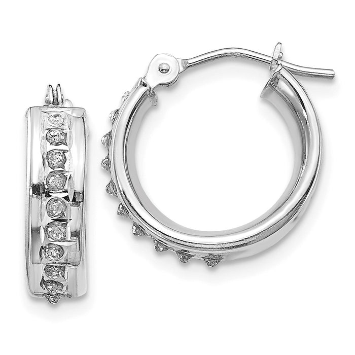 Million Charms 14k White Gold Diamond Fascination Round Hinged Hoop Earrings, 12mm x 5mm