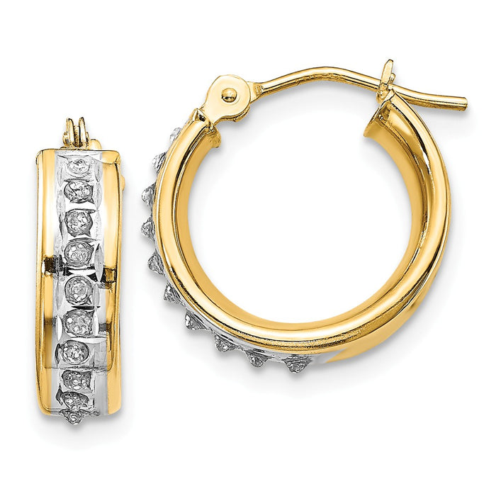 Million Charms 14k Yellow Gold Diamond Fascination Round Hinged Hoop Earrings, 12mm x 5mm