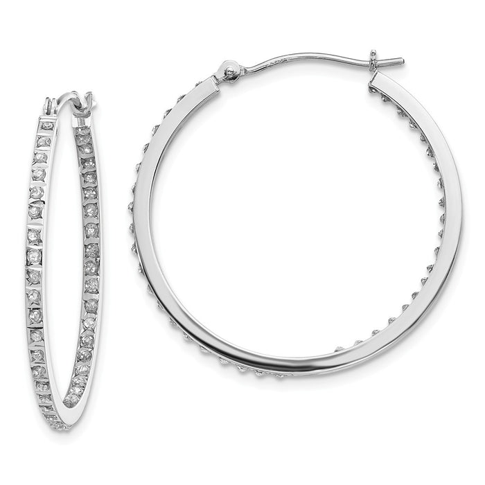 Million Charms 14k White Gold Diamond Fascination Round Hinged Hoop Earrings, 30mm x 2mm