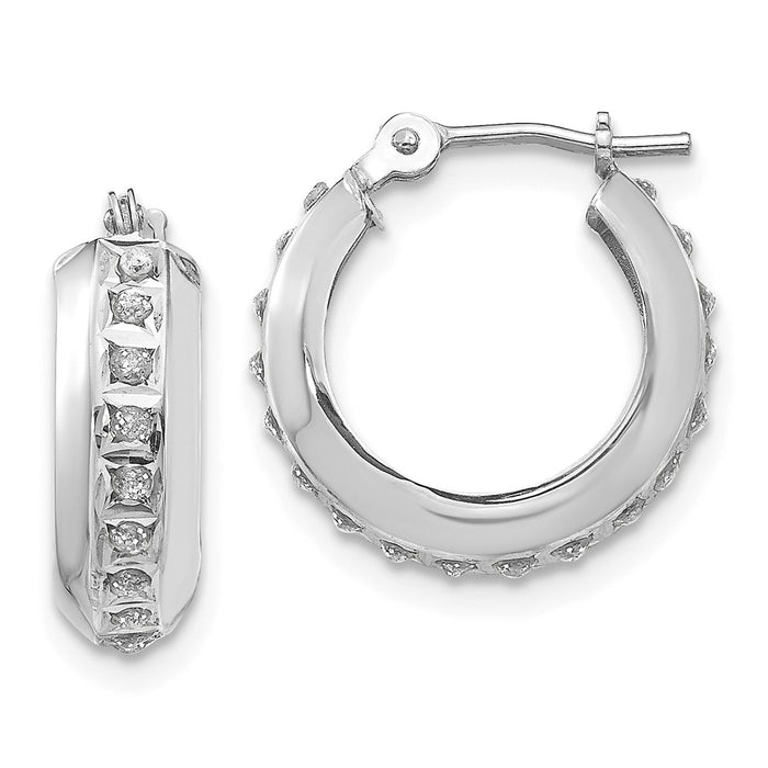 Million Charms 14k White Gold Diamond Fascination Round Hinged Hoop Earrings, 14mm x 5mm