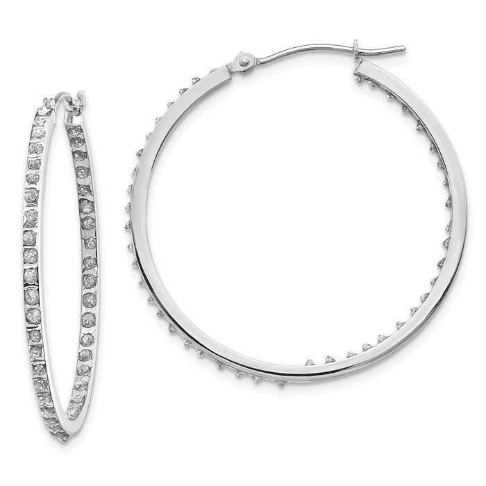 Million Charms 14k White Gold Diamond Fascination Round Hinged Hoop Earrings, 36mm x 2mm