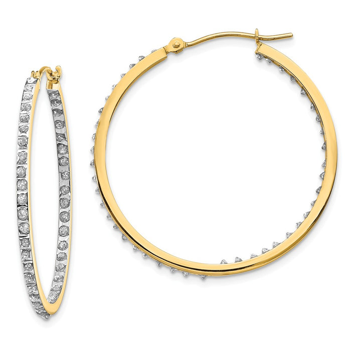 Million Charms 14k Yellow Gold Diamond Fascination Round Hinged Hoop Earrings, 35mm x 2mm