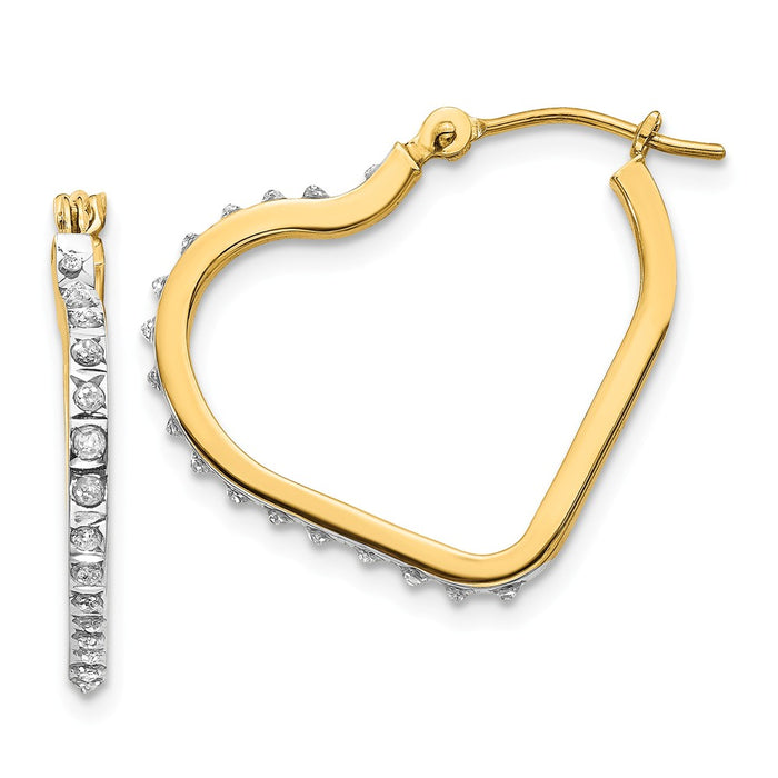 Million Charms 14k Yellow Gold Diamond Fascination Heart Hinged Hoop Earrings, 16mm x 1mm