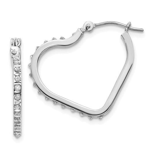 Million Charms 14k White Gold Diamond Fascination Heart Hinged Hoop Earrings, 16mm x 1mm