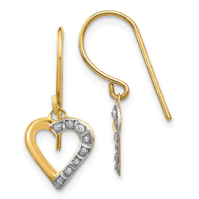 Million Charms 14k Yellow Gold Diamond Fascination Heart Earrings, 20mm x 10mm