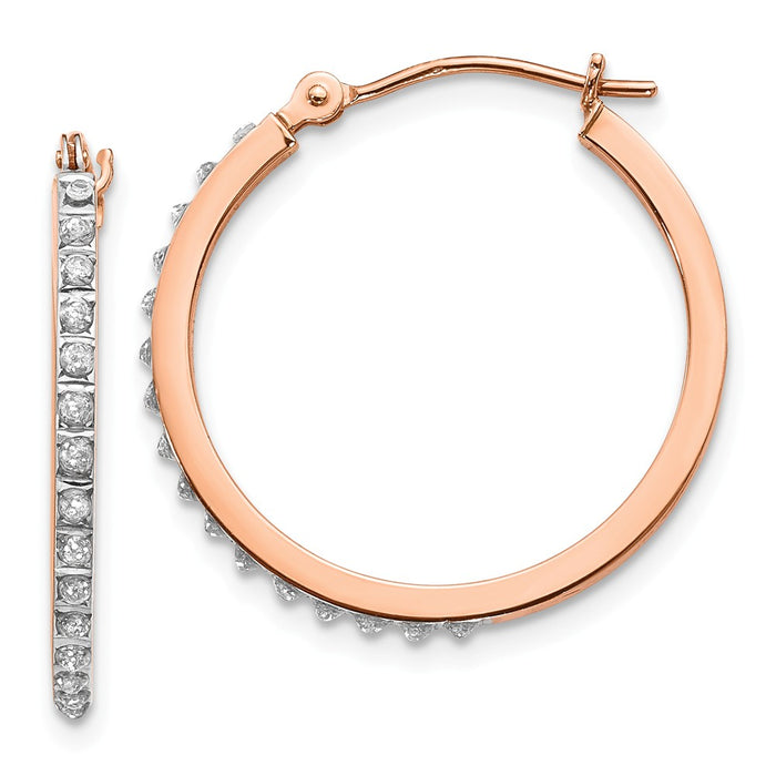 Million Charms 14k Rose Gold Diamond Fascination Round Hinged Hoop Earrings, 25mm x 22mm