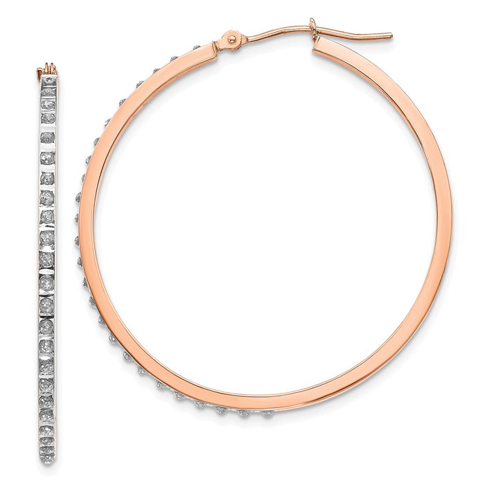 Million Charms 14k Rose Gold Diamond Fascination Round Hinged Hoop Earrings, 39mm x 40mm