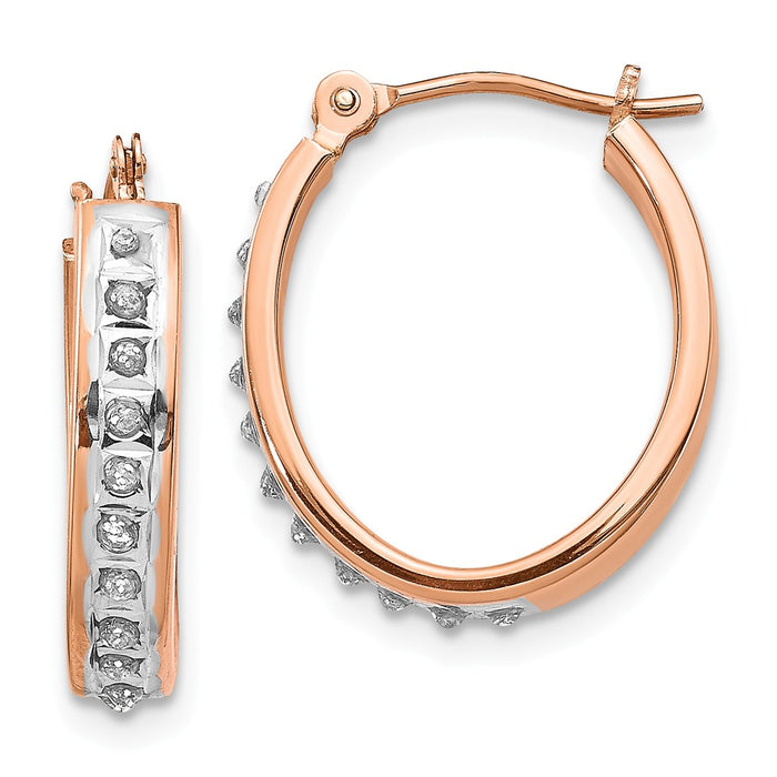 Million Charms 14k Rose Gold Diamond Fascination Oval Hinged Hoop Earrings, 22mm x 17mm