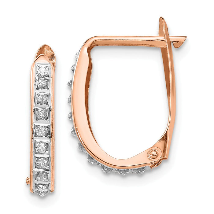 Million Charms 14k Rose Gold Diamond Fascination Oval Leverback Hinged Hoop Earrings, 17mm x 11mm