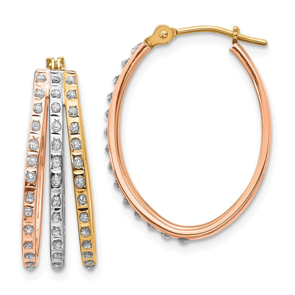 Million Charms 14k Tri-Color Diamond Fascination Three Oval Hoop Earrings, 23mm x 18mm