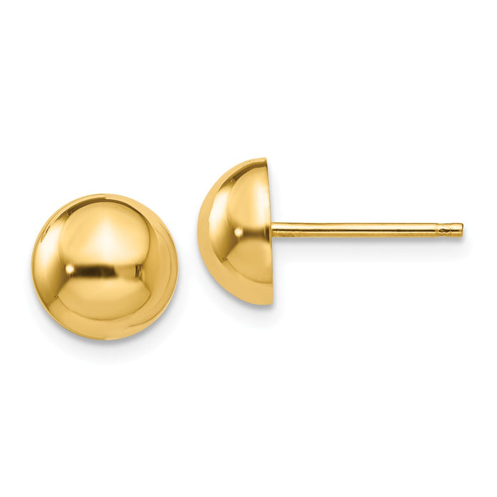 Million Charms 14k Yellow Gold Polished 8mm Half Ball Post Earrings, 8mm x 8mm