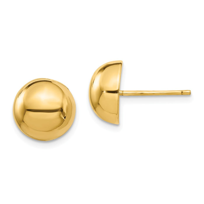 Million Charms 14k Yellow Gold Polished 10mm Half Ball Post Earrings, 10mm x 10mm