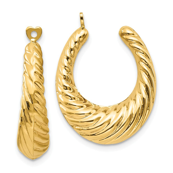 Million Charms 14k Yellow Gold Polished Twisted Hollow Hoop Earring Jackets, 24mm x 6mm