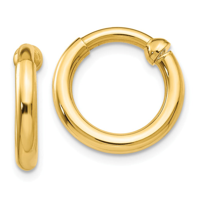 Million Charms 14k Yellow Gold Non-Pierced Hoop Earrings, 10mm x 2.5mm