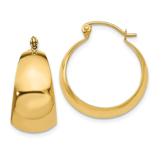 Million Charms 14k Yellow Gold Polished 10.5mm Tapered Hoop Earrings, 14mm x 10mm