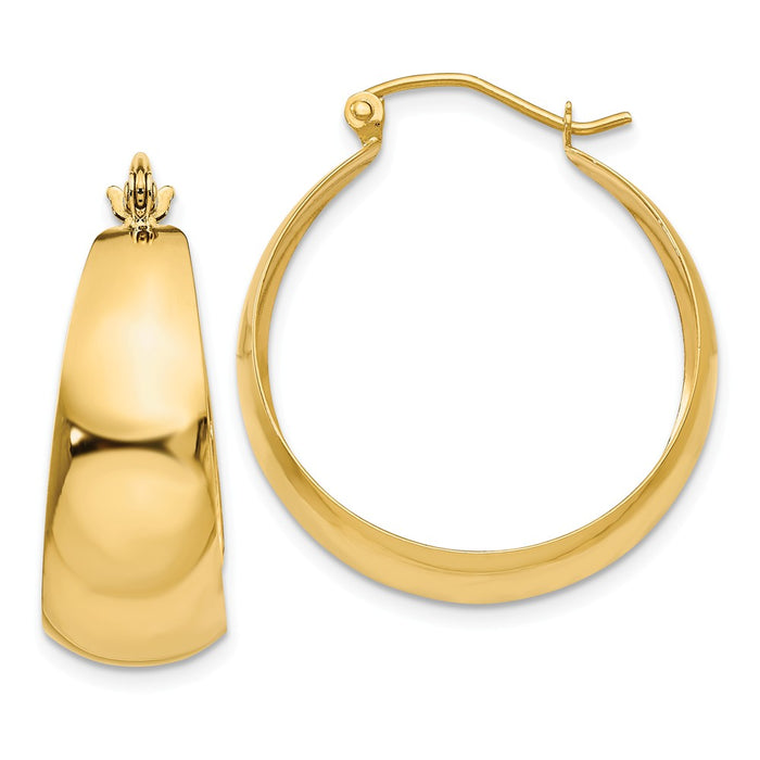 Million Charms 14k Yellow Gold Polished 10.5mm Tapered Hoop Earrings, 20mm x 11mm