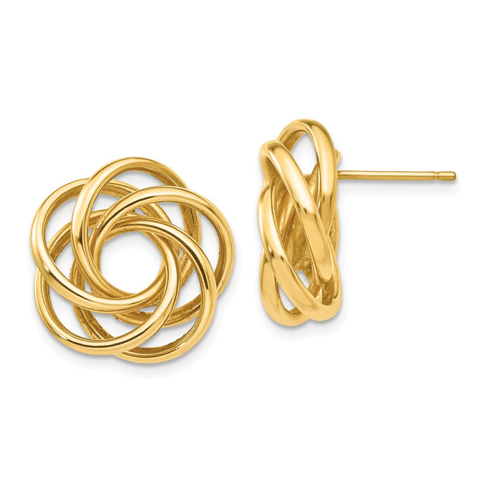 Million Charms 14k Yellow Gold Love Knot Earrings, 19mm x 19mm