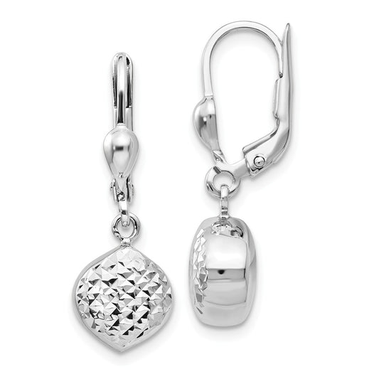 Million Charms 14k White Gold Polished & Diamond-Cut Dangle Leverback Earrings, 27mm x 9mm