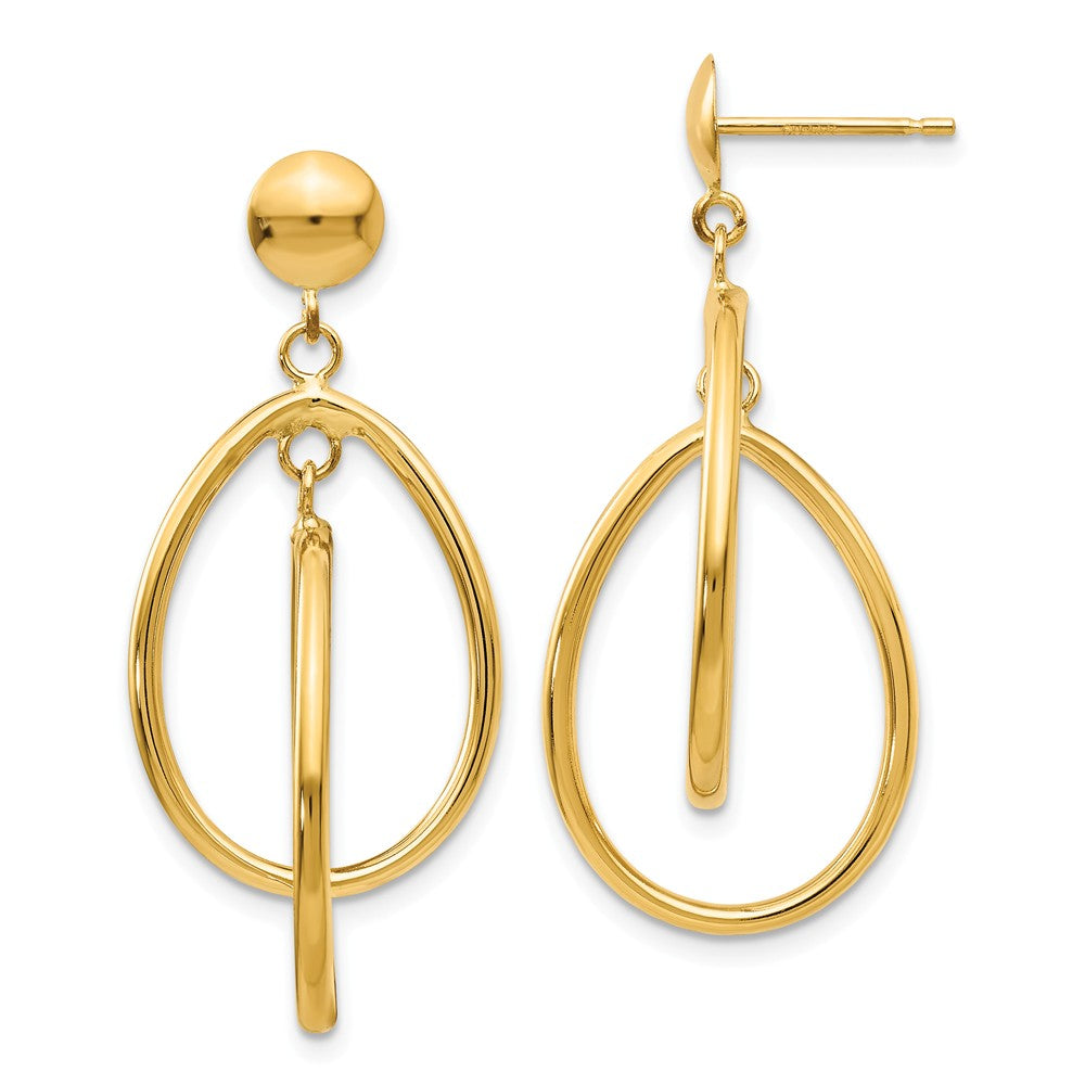 Million Charms 14k Yellow Gold Polished Oval Dangle Earrings, 37mm x 16mm