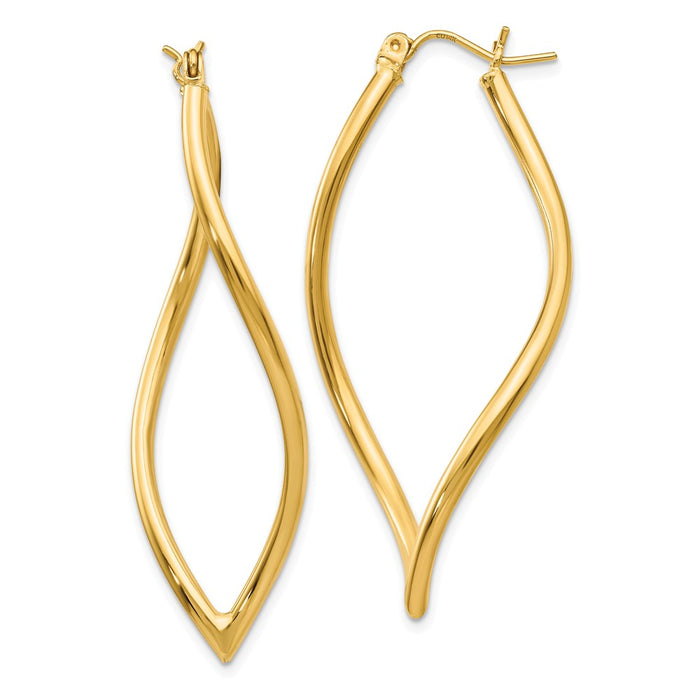 Million Charms 14k Yellow Gold Fancy Tube Hoop Earrings, 52mm x 24mm