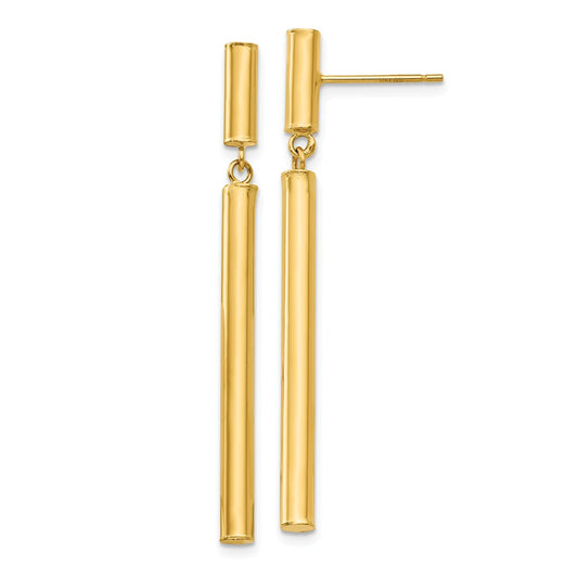 Million Charms 14k Yellow Gold Fancy Dangle Round Tube Earrings, 46mm x 3mm