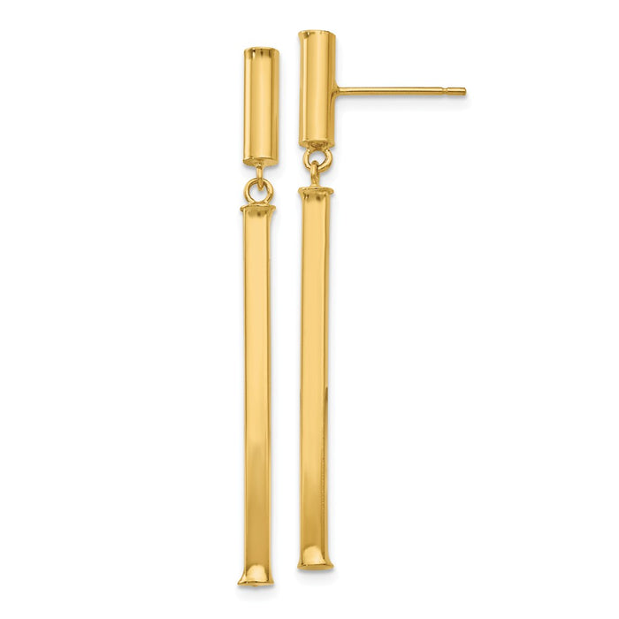 Million Charms 14k Yellow Gold Fancy Squared Post Dangle Earrings, 47mm x 3mm