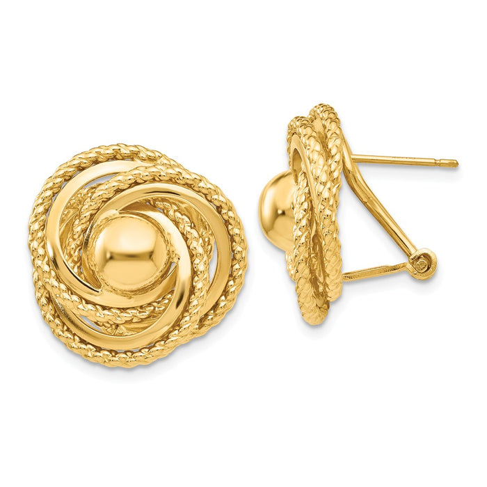 Million Charms 14k Yellow Gold Polished & Twisted Fancy Omega Back Post Earrings, 19mm x 19mm