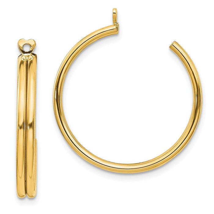 Million Charms 14k Yellow Gold Polished Double Hoop Earring Jackets, 29mm x 5mm