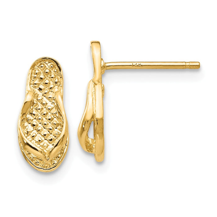 Million Charms 14k Yellow Gold Flip Flop Earrings, 12mm x 5mm