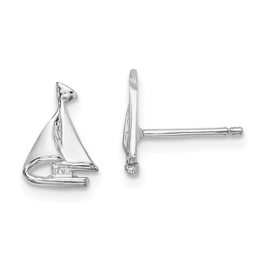 Million Charms 14K White Gold Mini Sailboat Post Earrings,