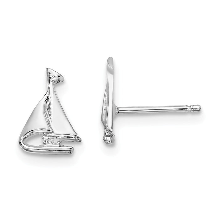 Million Charms 14K White Gold Mini Sailboat Post Earrings,