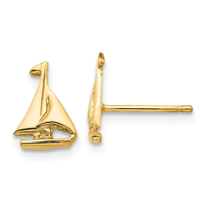 Million Charms 14k Yellow Gold Sail Boat Earrings, 10mm x 7mm