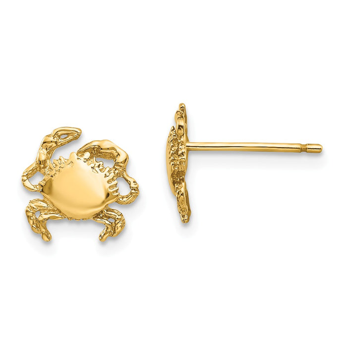 Million Charms 14k Yellow Gold Crab Earrings, 9mm x 10mm