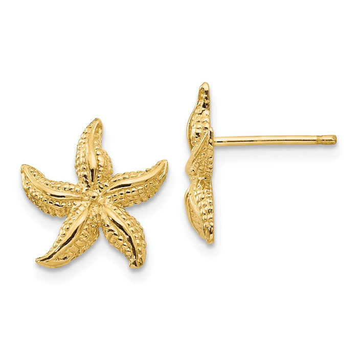 Million Charms 14k Yellow Gold Starfish Earrings, 13mm x 12mm