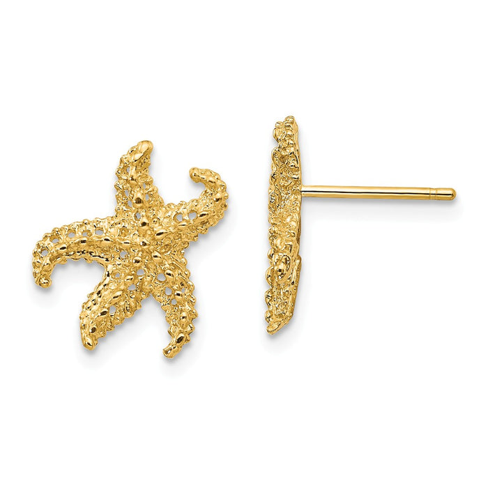 Million Charms 14k Yellow Gold Starfish Earrings, 14mm x 11mm