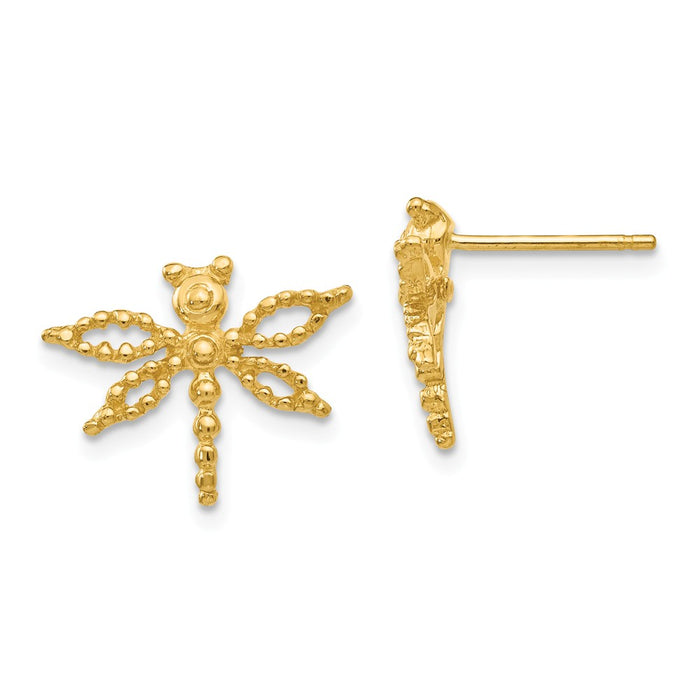 Million Charms 14k Yellow Gold Dragonfly Earrings, 12mm x 15mm