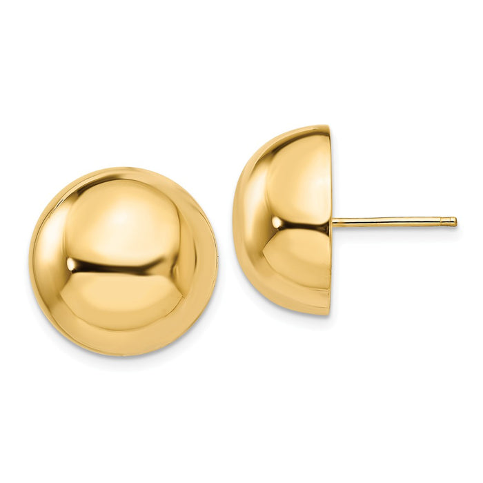 Million Charms 14k Yellow Gold Polished 16mm Half Ball Post Earrings, 16mm x 16mm