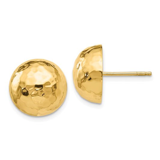 Million Charms 14k Yellow Gold Hammered Half Ball Post Earrings, 13mm x 13mm