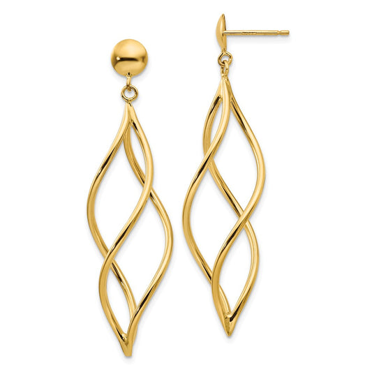 Million Charms 14k Yellow Gold Curved Tube Dangle Earrings, 51mm x 12mm