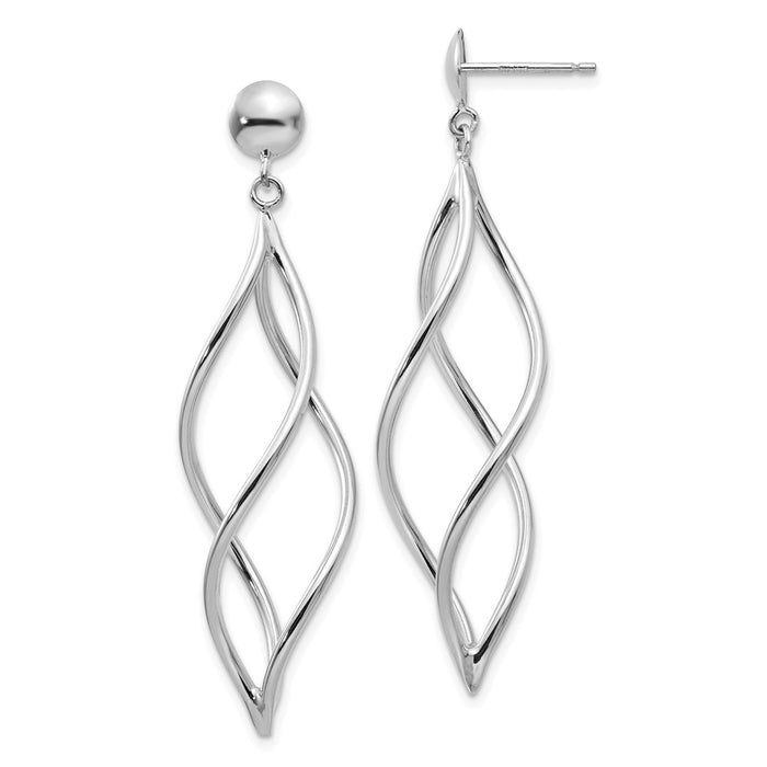 Million Charms 14k White Gold Swirl Dangle Earrings, 51mm x 12mm